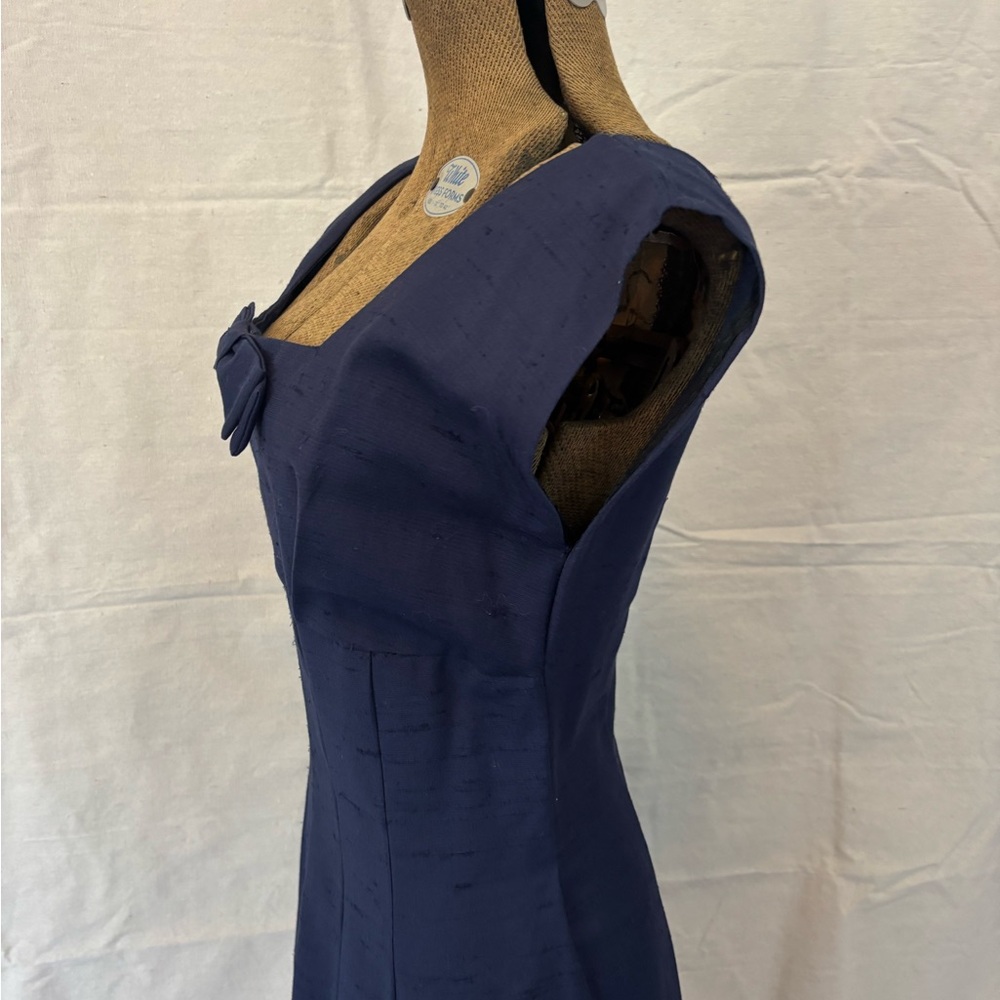 Vintage 60s Mod Navy Blue Textured Cotton Dress Suit Polka Dot Lining Jacket S - Picture 4 of 12